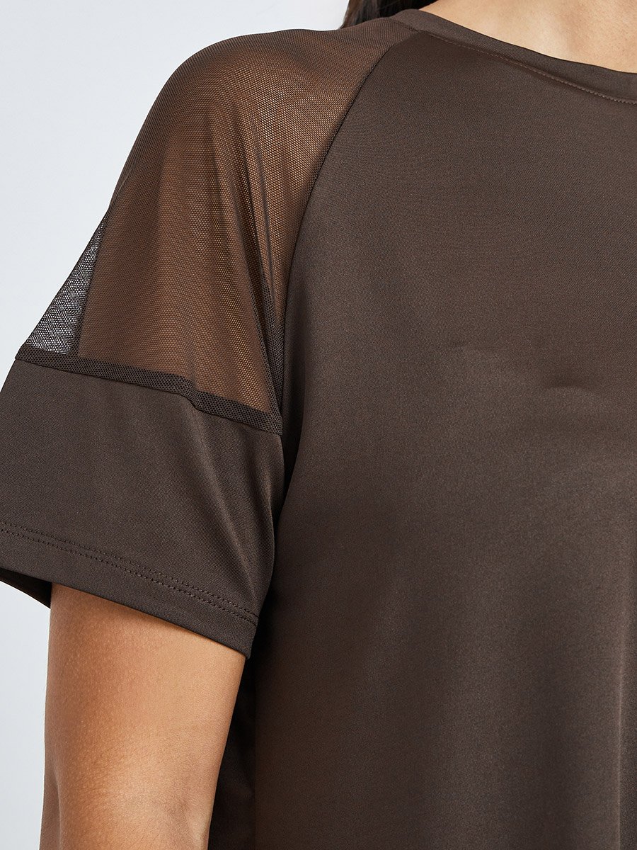 Shoulder Mesh Panel Insert Oversized Yoga Top