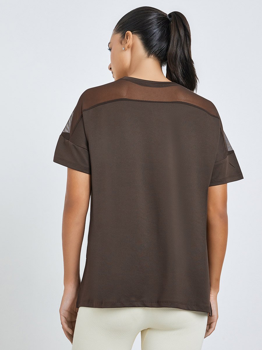 Shoulder Mesh Panel Insert Oversized Yoga Top