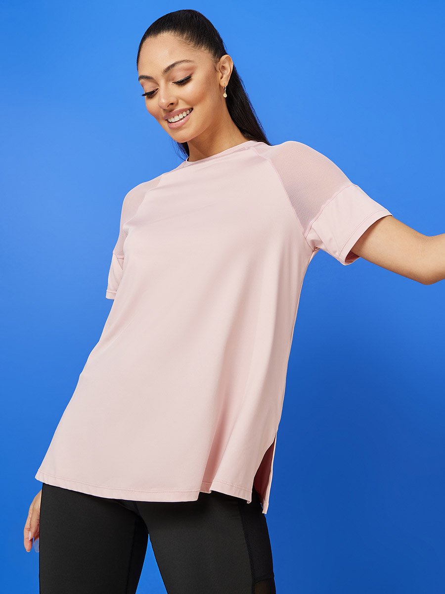 Shoulder Mesh Panel Insert Oversized Yoga Top