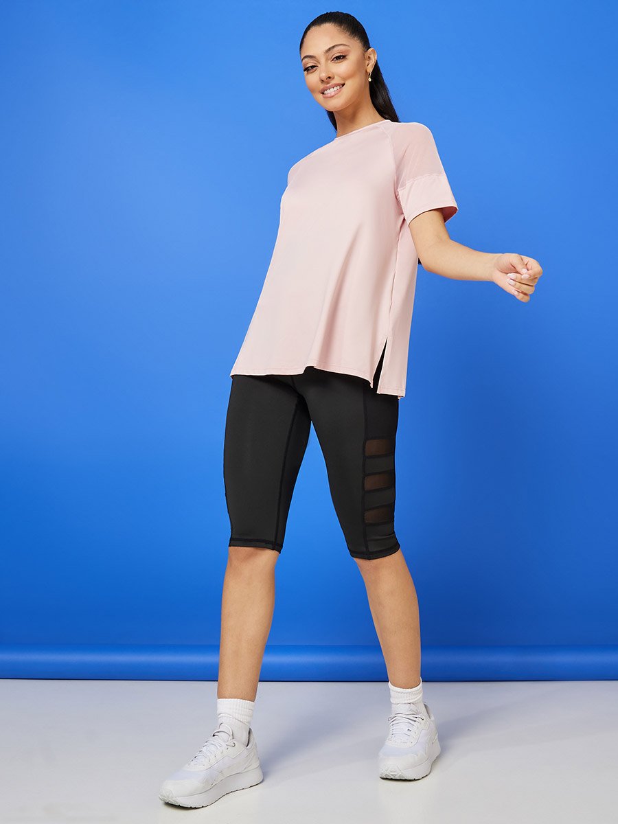 Shoulder Mesh Panel Insert Oversized Yoga Top
