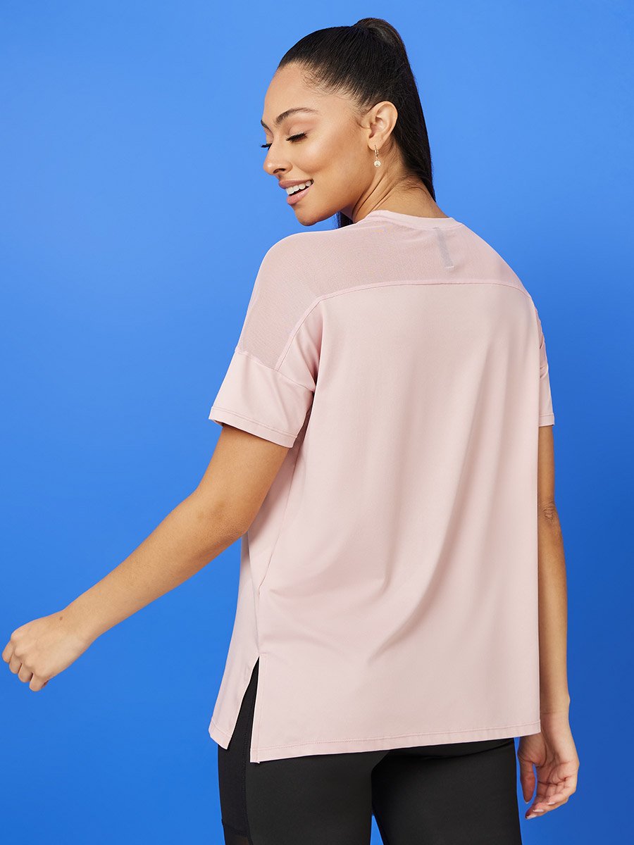 Shoulder Mesh Panel Insert Oversized Yoga Top