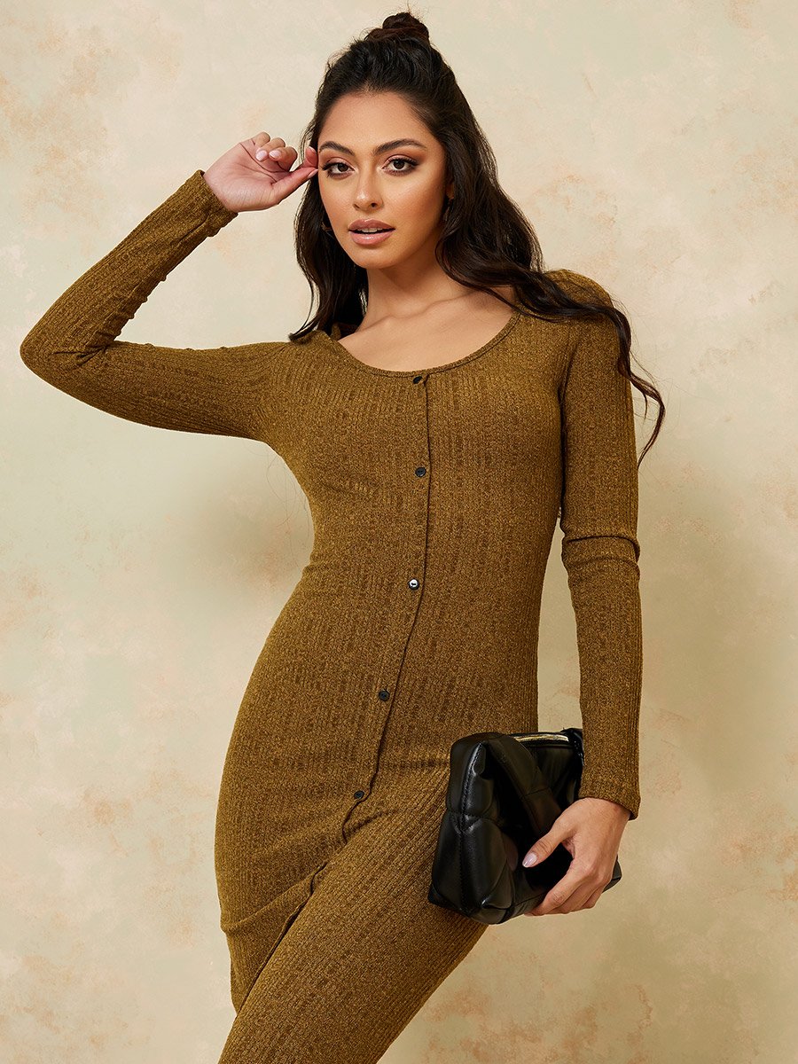 Long Sleeves Full Button Knit Winter Maxi Dress For Women at UAE | Styli
