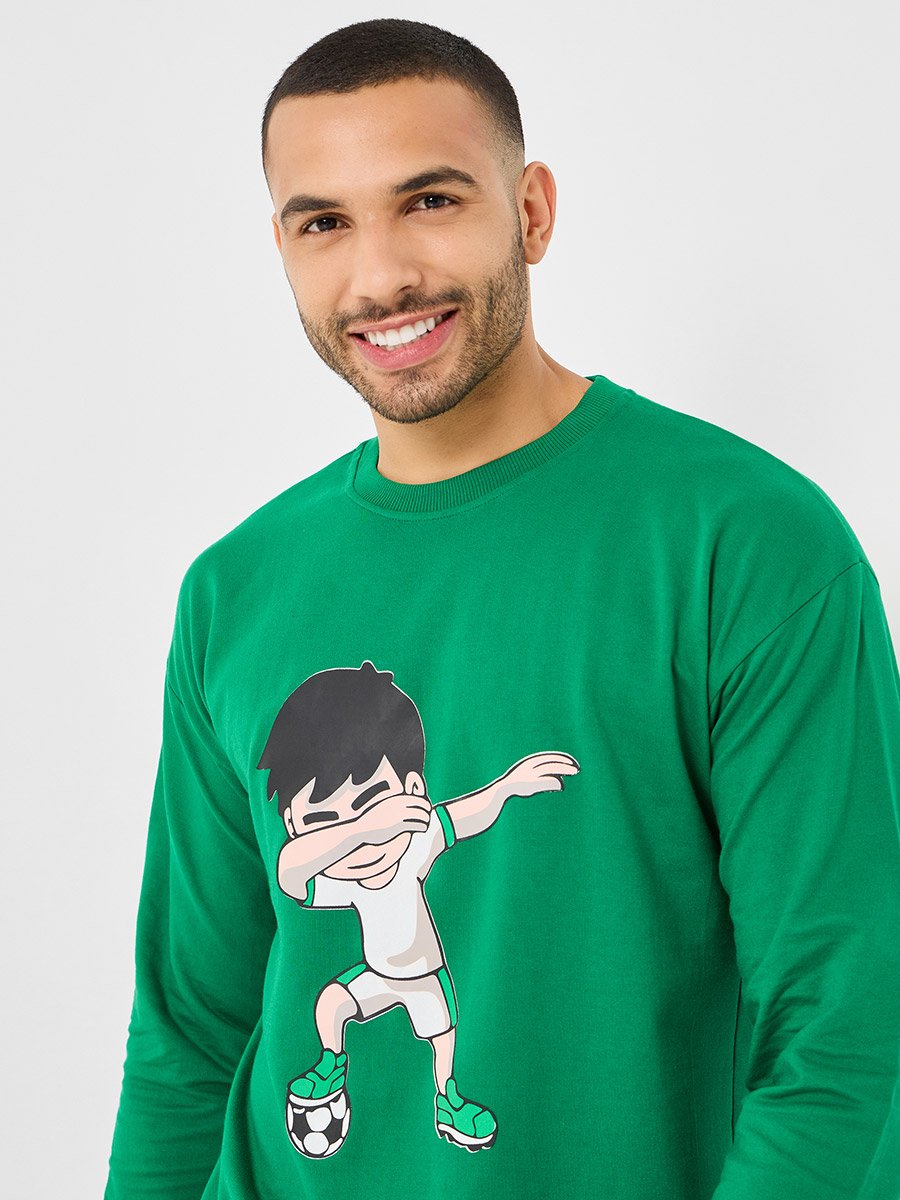 Football Themed Front Graphic Regular Fit Sweatshirt