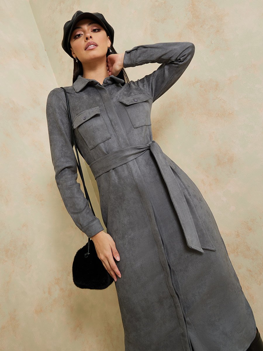 knee length dresses for ladies Faux Suede Mix Media Corset Midi Dress from Moon River exclusive at