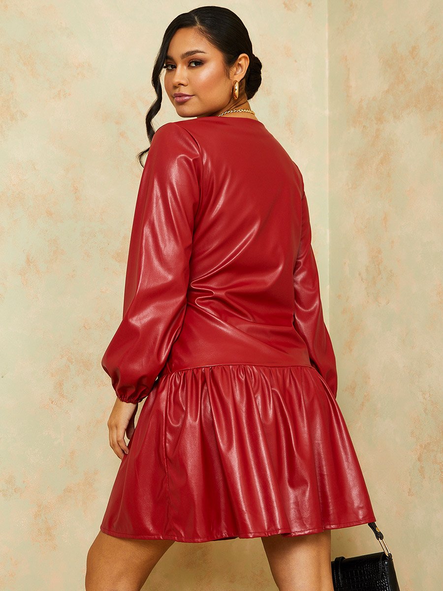 strapless open back dress Red Leather Look Ring Dress – Divas World main image 1