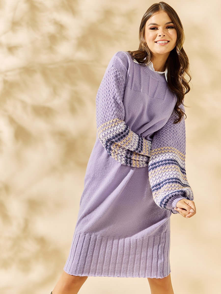 Knitted Volume Sleeves Sweater Midi Winter Dress For Women at Saudi | Styli Knitted Volume Sleeves Sweater Midi Winter Dress For Women at Saudi | Styli