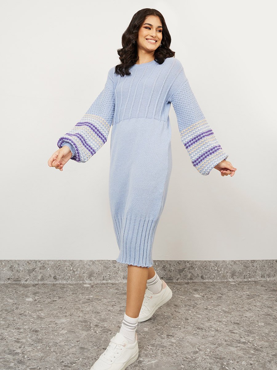 Knitted Volume Sleeves Sweater Midi Winter Dress For Women at Bahrain |  Styli