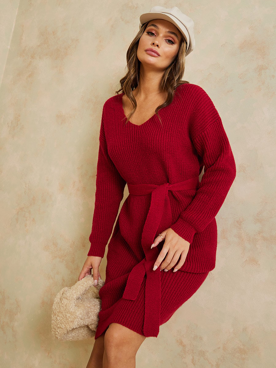 sachin and babi light blue dress Alva Tie Belt Knit Dress (Cabernet) | Love Cherish main image 0
