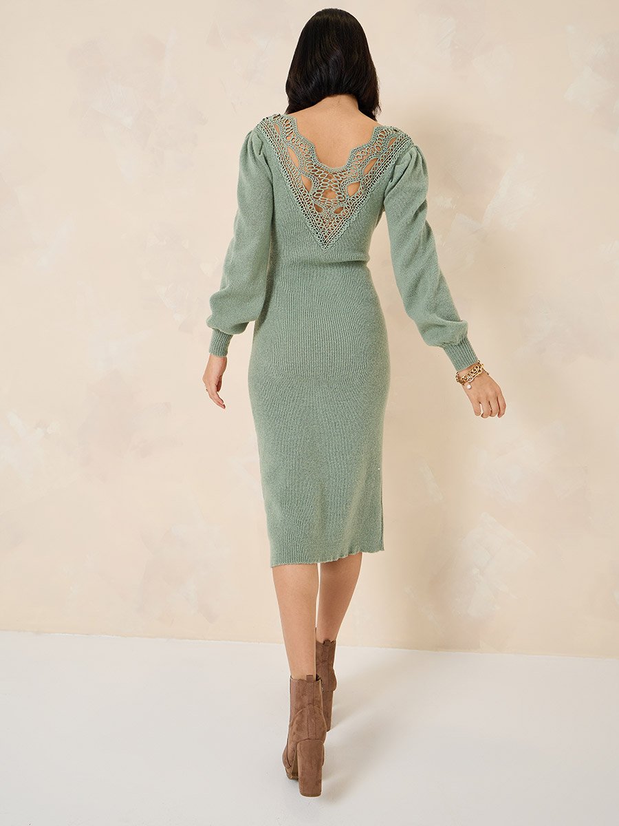 Back Crochet Detail Sweater Midi Winter Dress For Women at Saudi | Styli