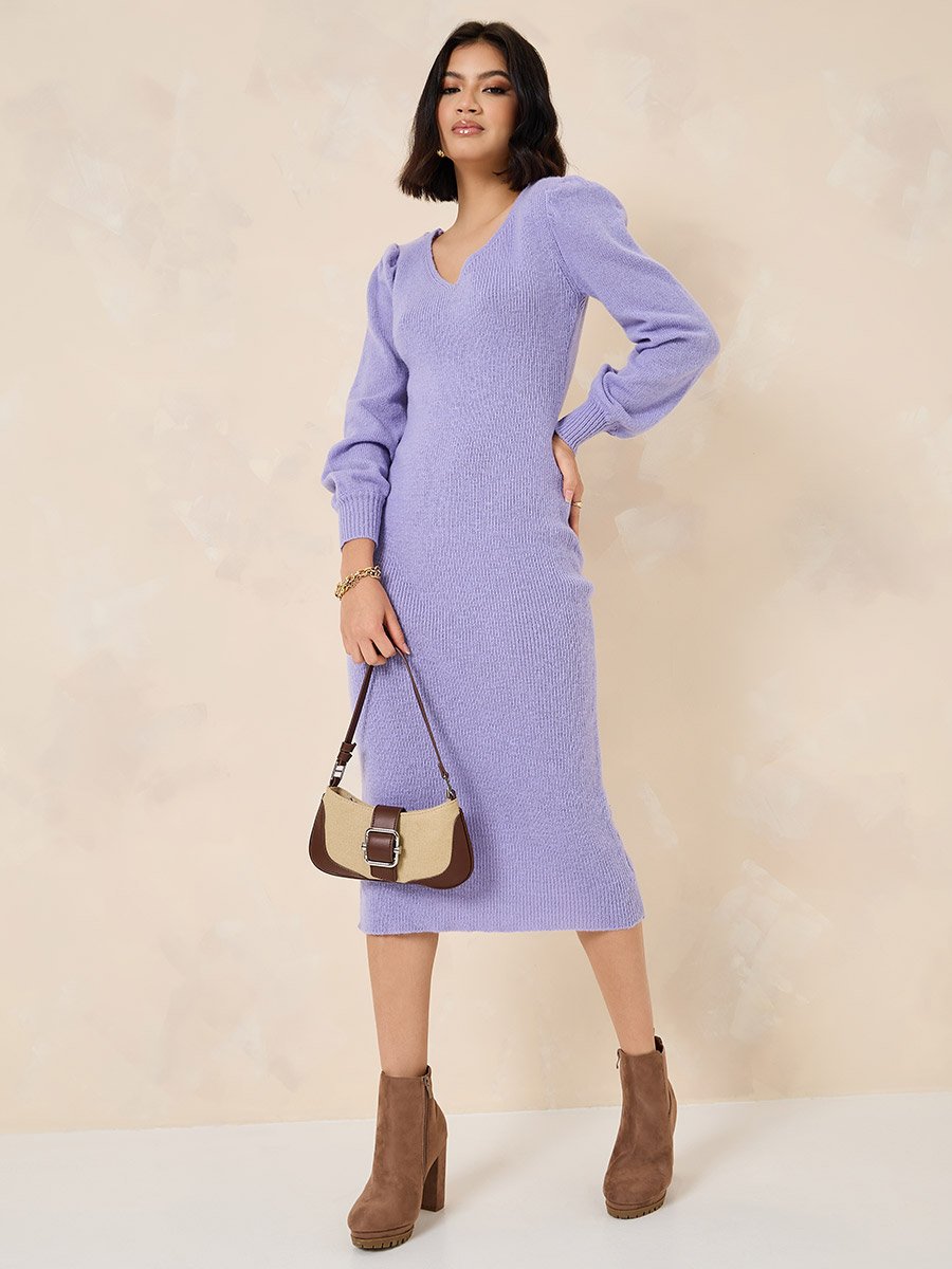 Back Crochet Detail Sweater Midi Winter Dress For Women at UAE | Styli