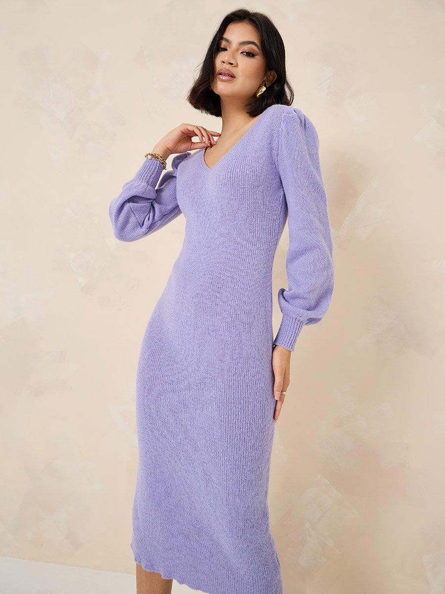 Back Crochet Detail Sweater Midi Winter Dress For Women at UAE | Styli