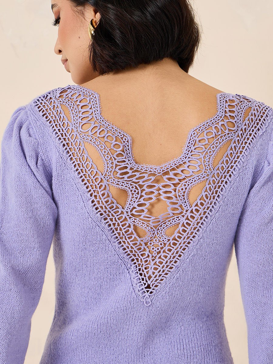 Back Crochet Detail Sweater Midi Winter Dress For Women at UAE | Styli