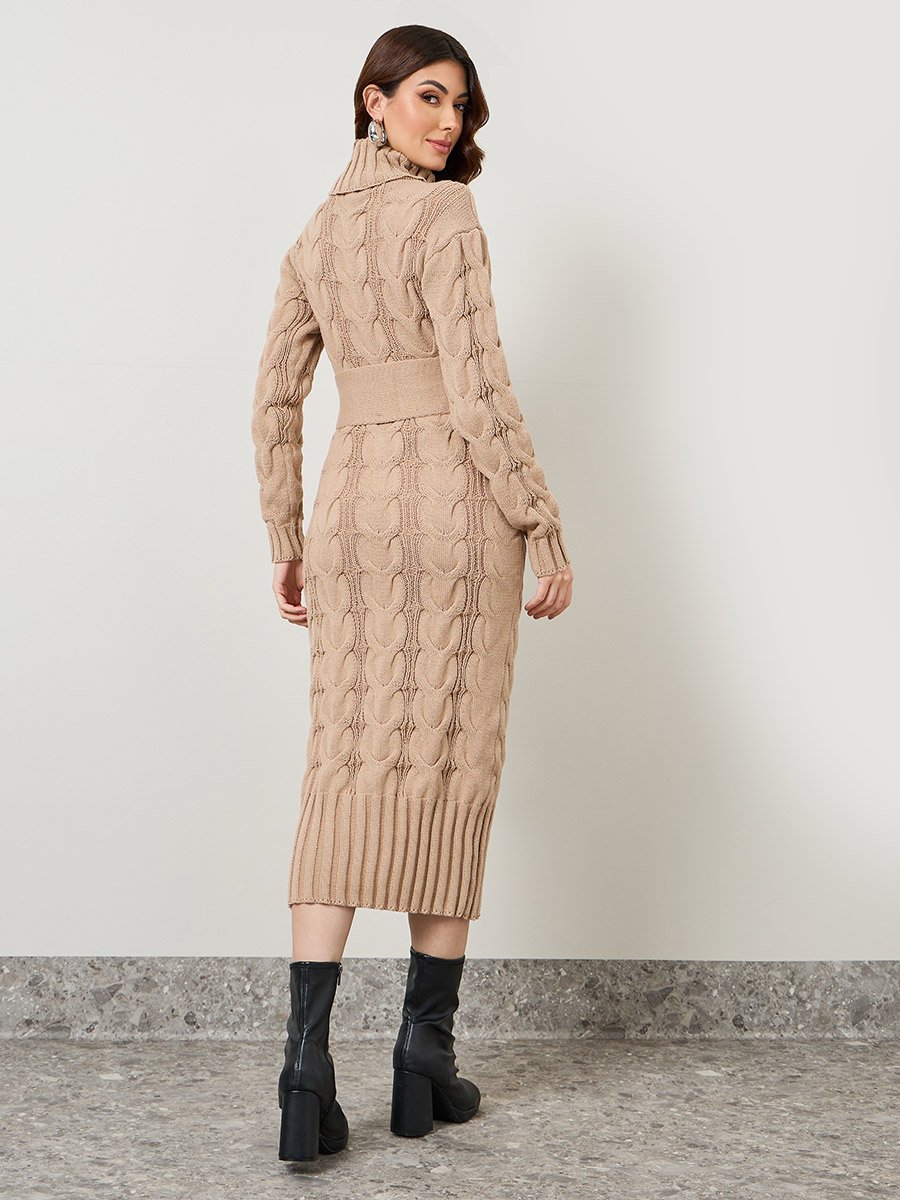 Turtle Neck Knit Sweater Midi Winter Dress For Women at Saudi | Styli