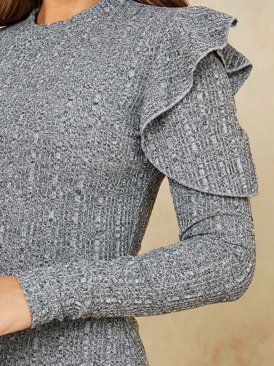 Long Sleeves Frill Detail Maxi Bodycon Winter Dress For Women at Saudi