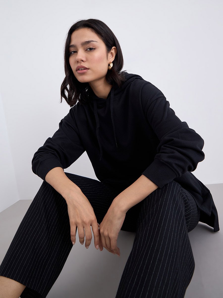 Oversized Longline Hoodie with Dropped Shoulder