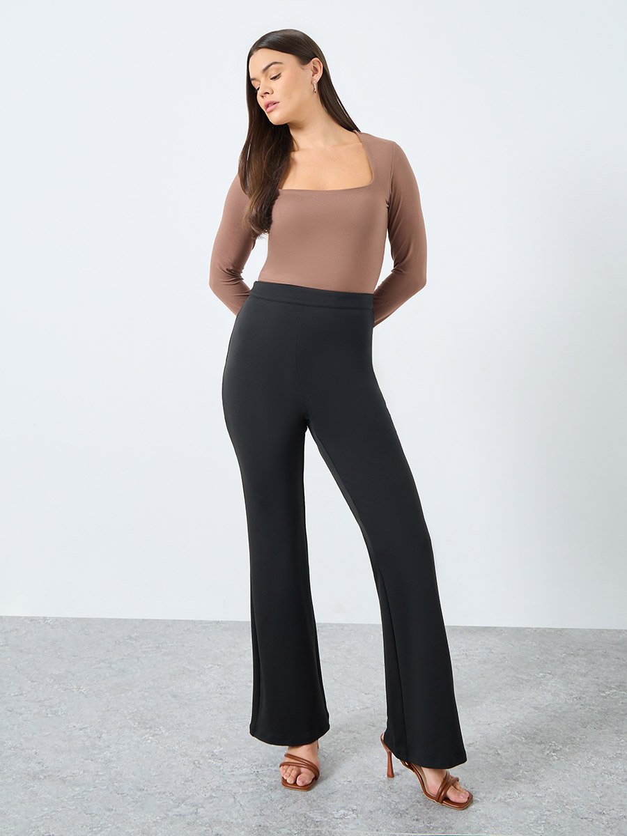 High Waist Seam Detail Wide Leg Trouser 