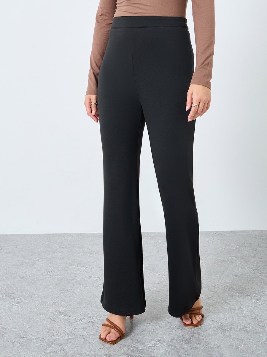 High Waist Seam Detail Wide Leg Trouser 