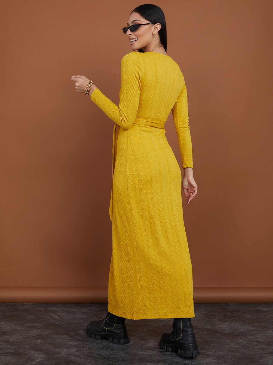 Long Sleeves Cable Knit Wrap Around Maxi Winter Dress For Women at Kuwait | Styli Long Sleeves Cable Knit Wrap Around Maxi Winter Dress For Women at Kuwait | Styli