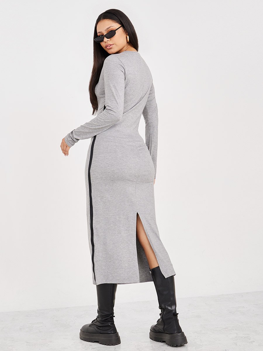 navy blue and grey combination dress T-shirt Midi Dress- Cheetah on Black XS