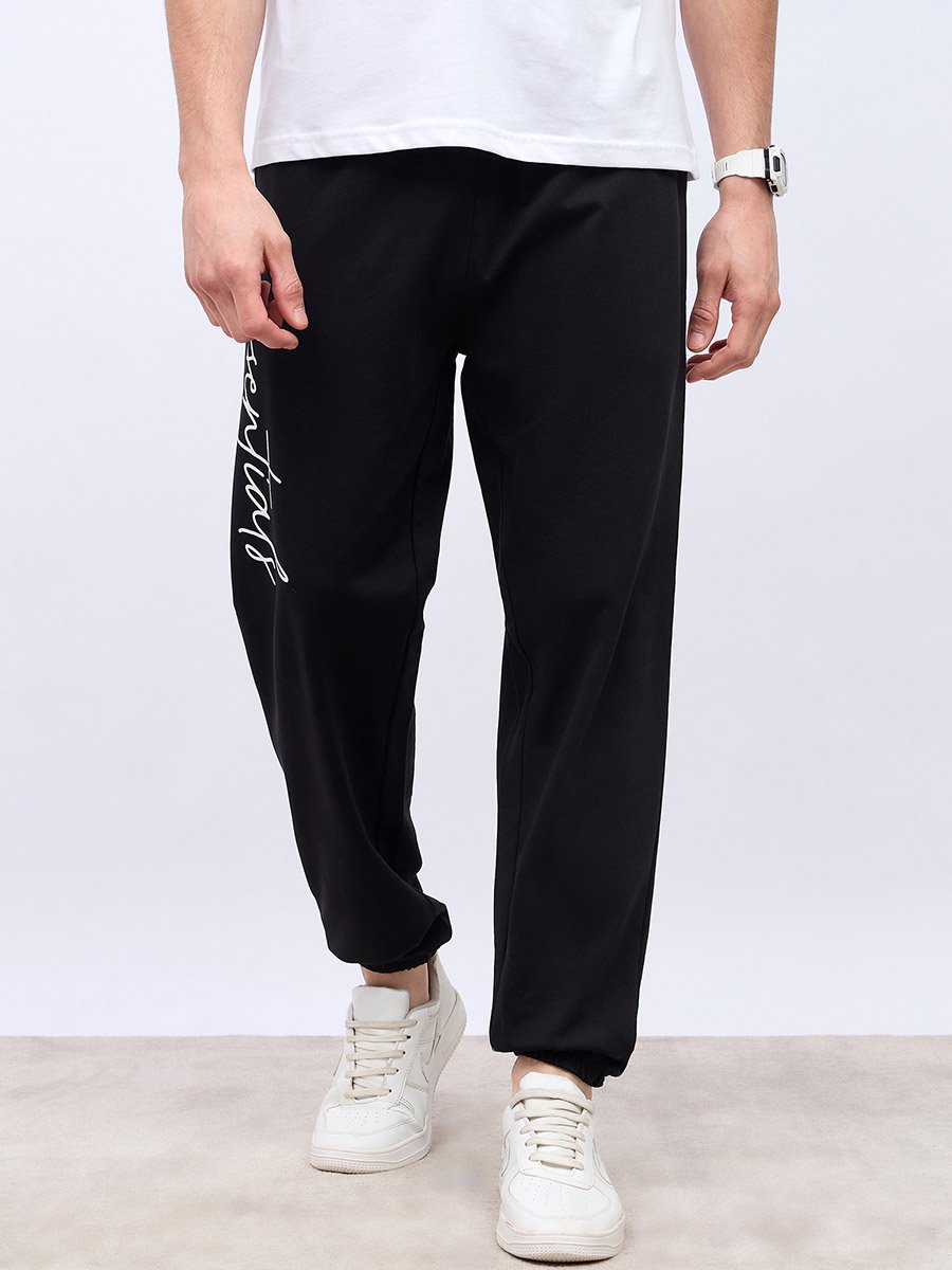 Slogan Print Oversized Jogger with Slip Pocket