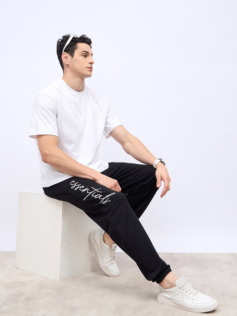 Slogan Print Oversized Jogger with Slip Pocket