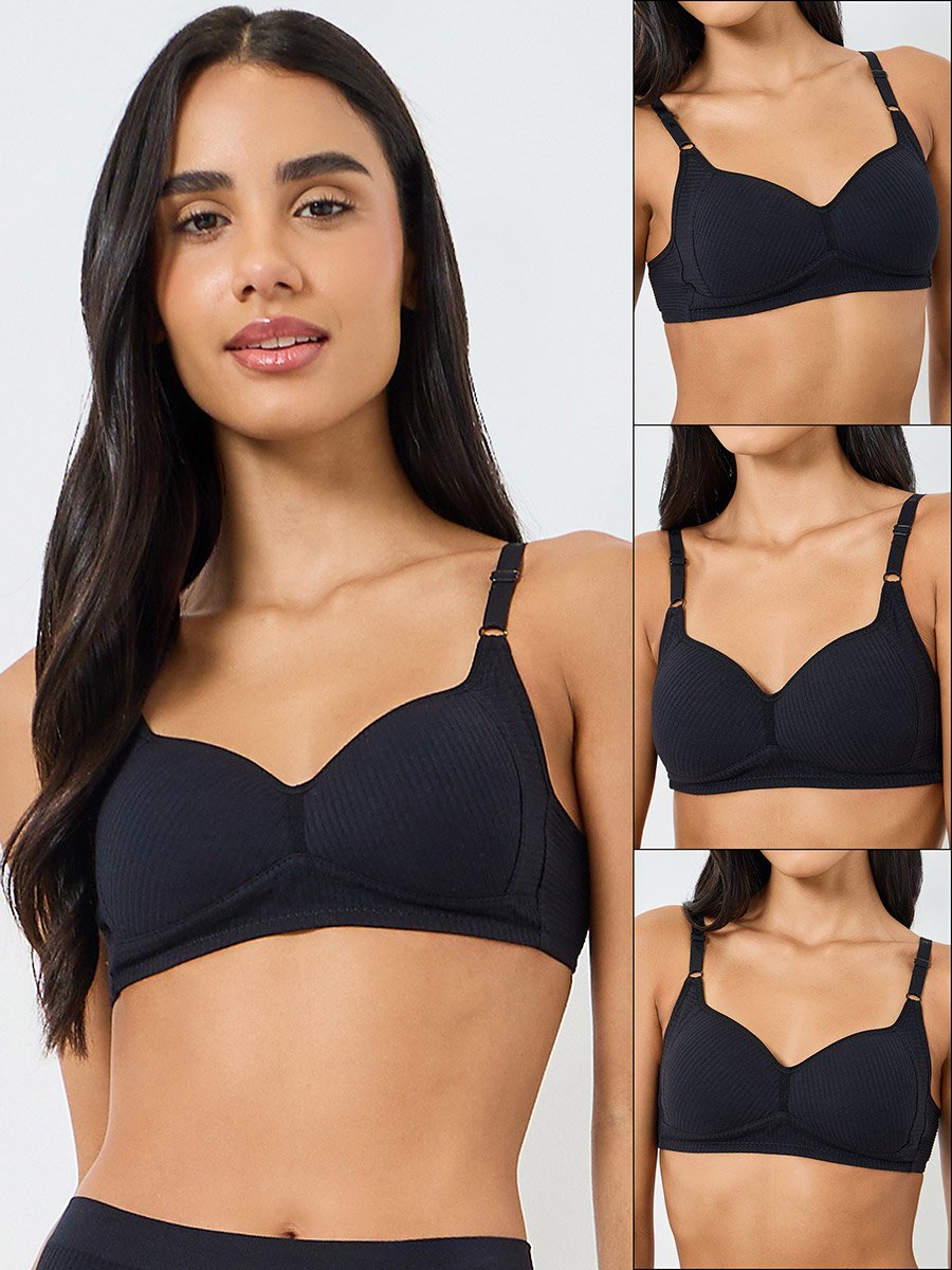 Pack of 3 - Cotton Comfort Rib Non Wired Padded T-shirt Bra