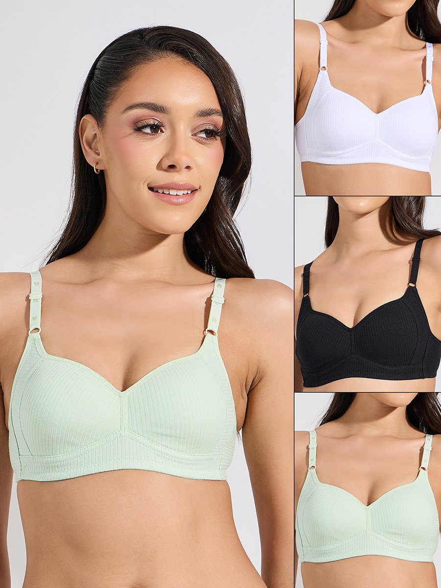 Pack of 3 - Cotton Comfort Rib Non Wired Padded T-shirt Bra