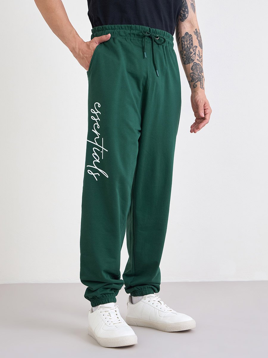 Slogan Print Oversized Fit Jogger with Slip Pocket