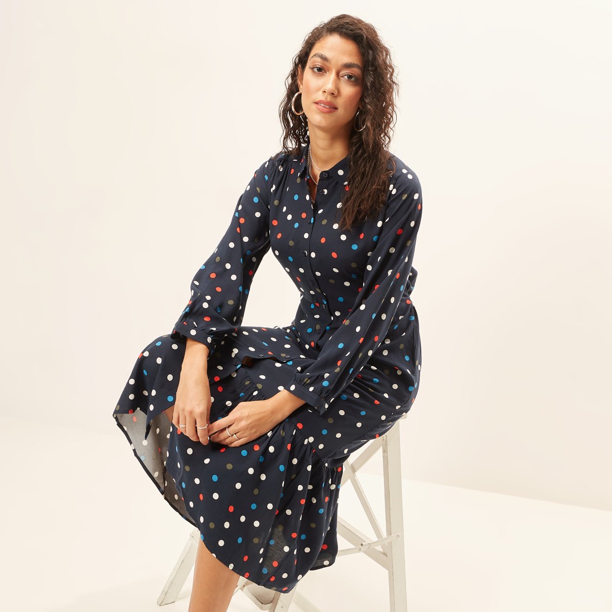 Summer Dress With Polka Dot High Neck Dress London Times Leaf Print V-neck Ruffle Sleeve Summer Dress With Polka Dot High Neck Dress London Times Leaf Print V-neck Ruffle Sleeve
