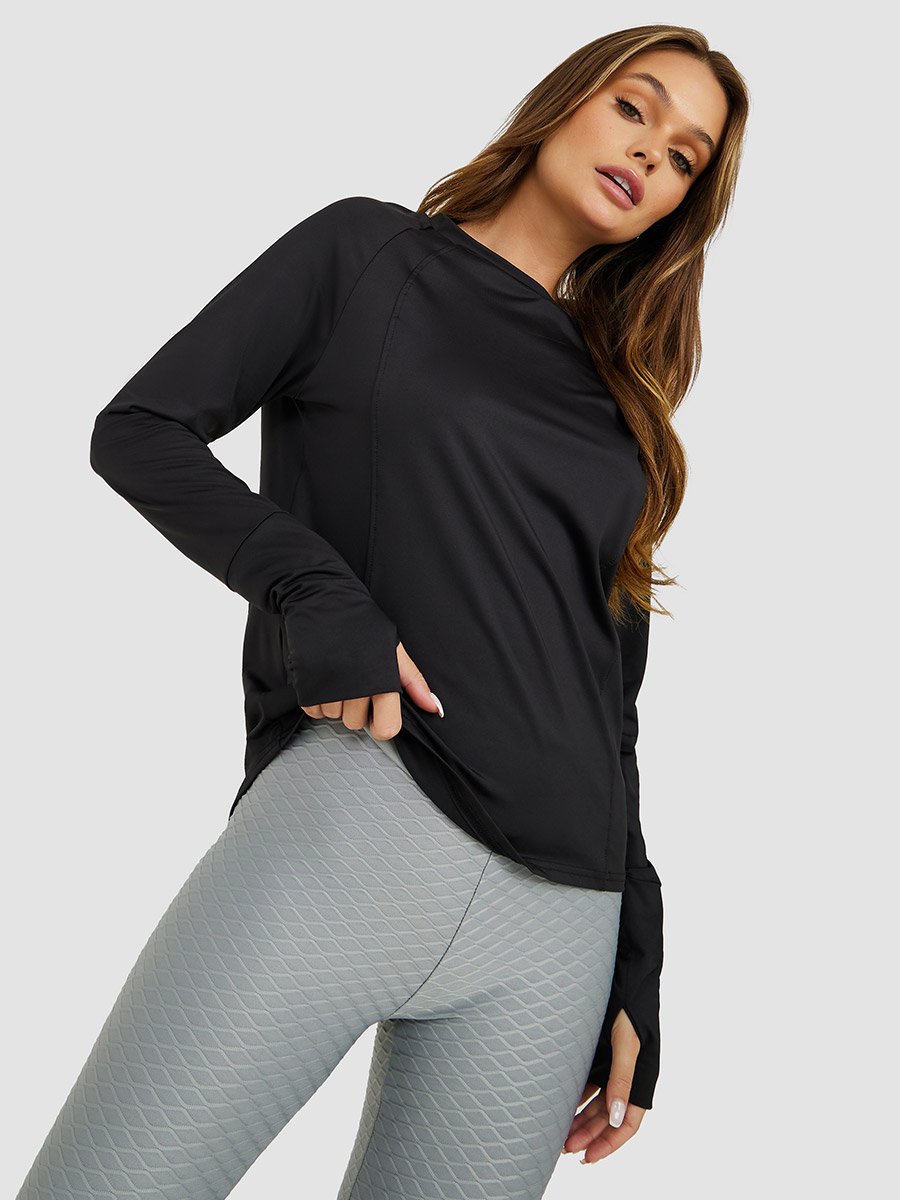 Thumbhole and Tonal Piping Detail Long Sleeve Top