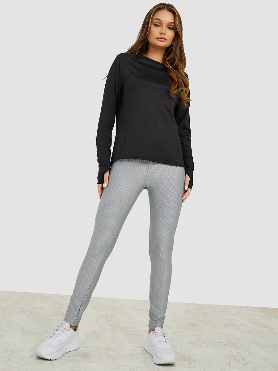 Thumbhole and Tonal Piping Detail Long Sleeve Top