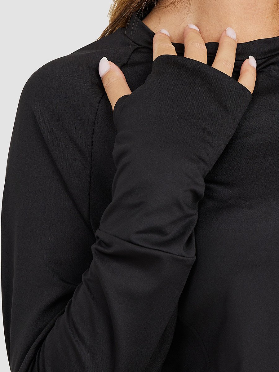 Thumbhole and Tonal Piping Detail Long Sleeve Top
