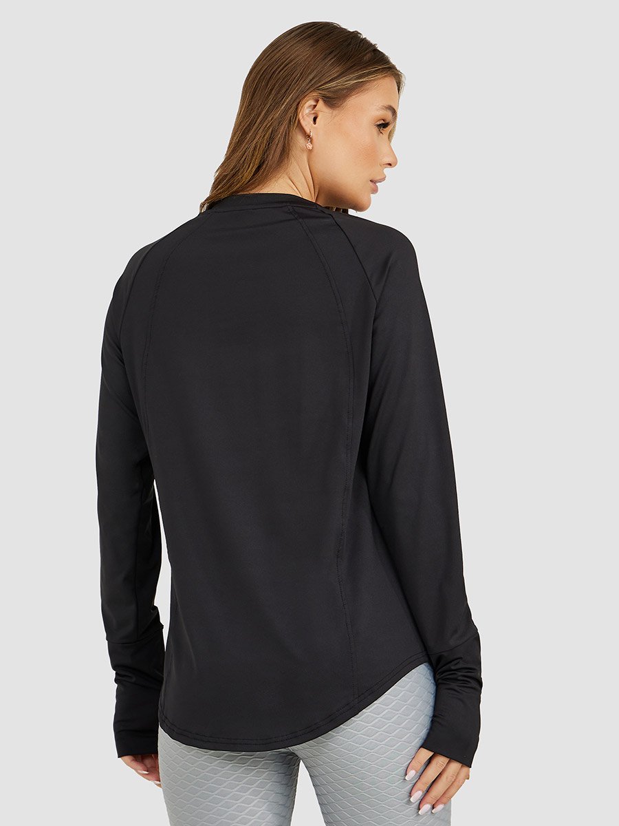 Thumbhole and Tonal Piping Detail Long Sleeve Top