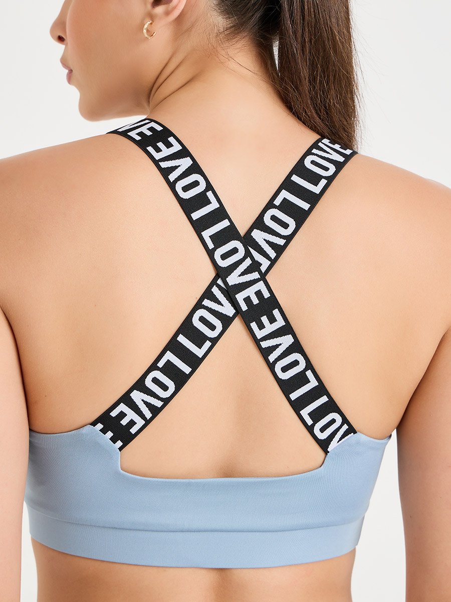 Pack of 3 - Solid Top- Slogan Print Strap Sports Bra and Leggings