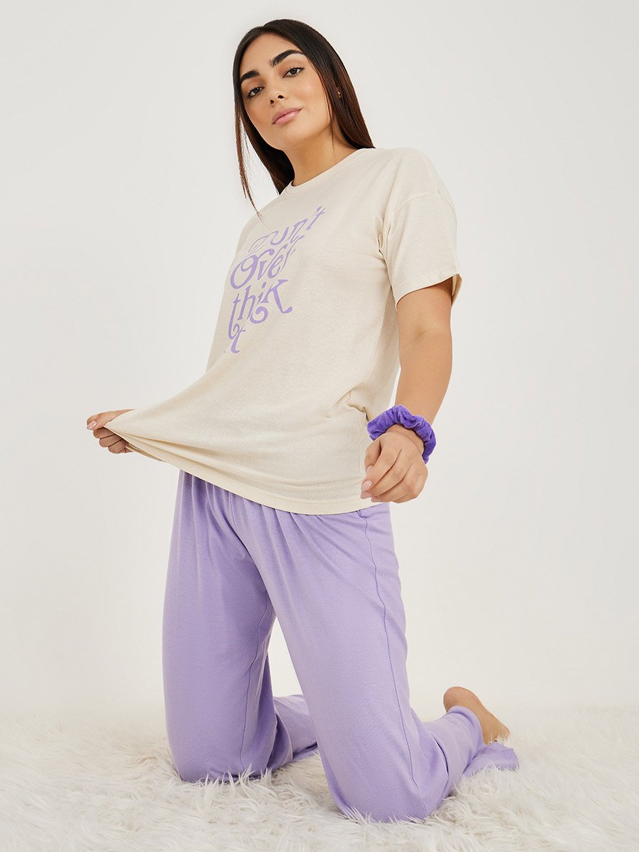 Dont Over Think It Slogan T-Shirt and Solid Pyjama Set