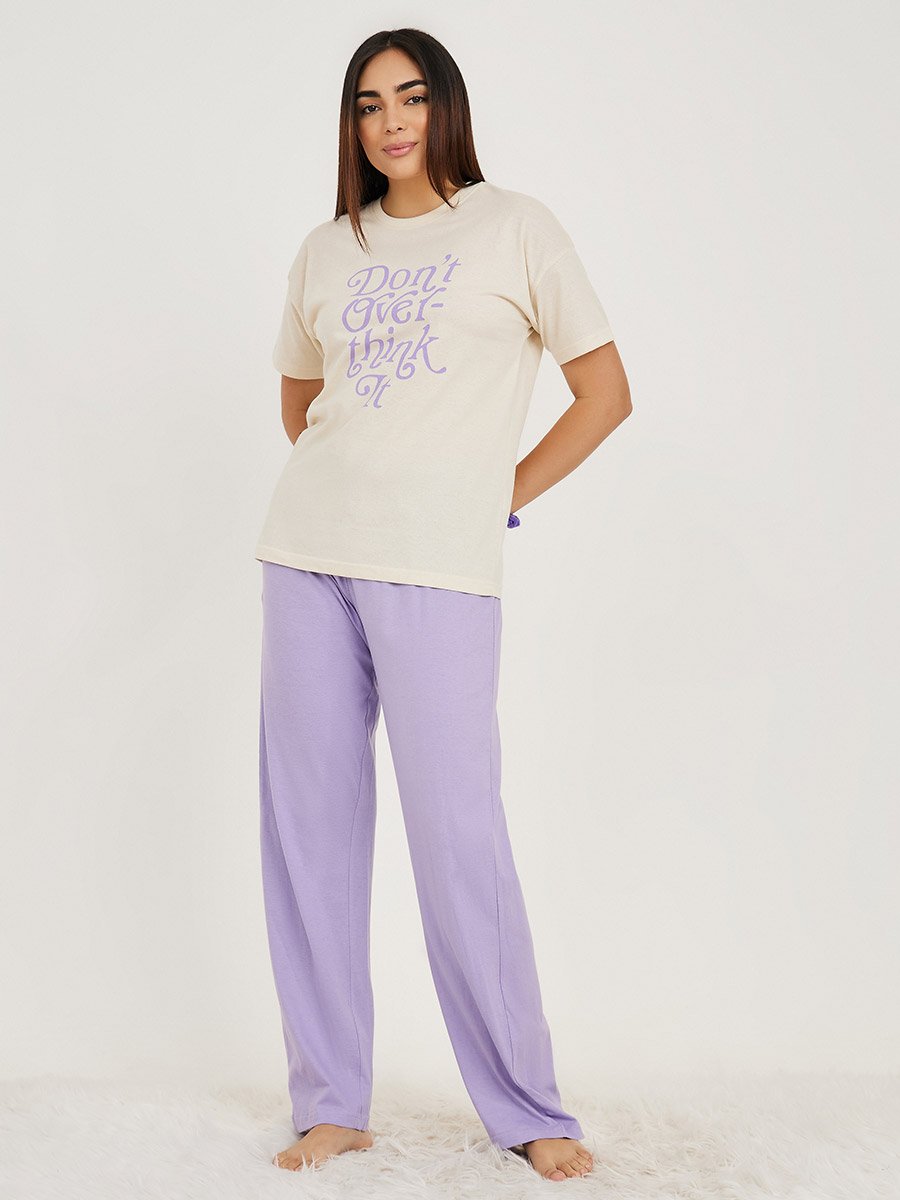 Dont Over Think It Slogan T-Shirt and Solid Pyjama Set