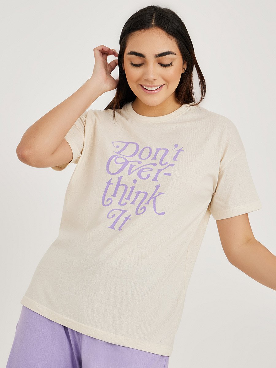 Dont Over Think It Slogan T-Shirt and Solid Pyjama Set