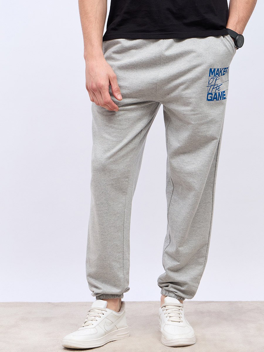 Men Grey Plain Thigh Placement print Oversize fit Joggers