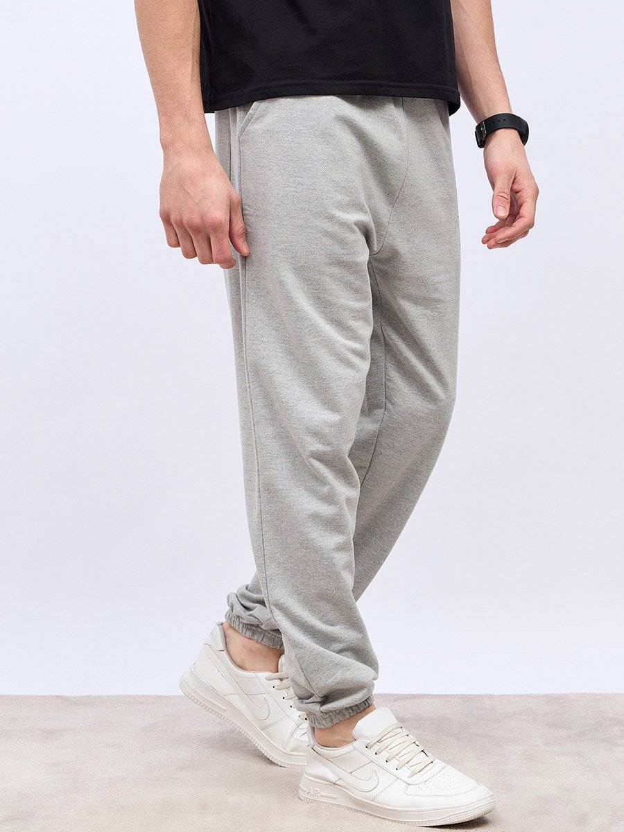 Men Grey Plain Thigh Placement print Oversize fit Joggers