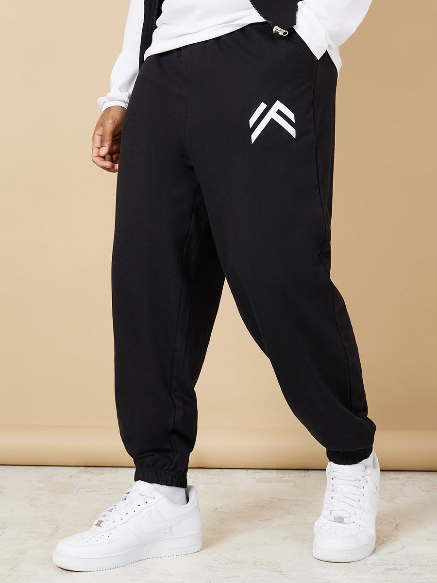 Minimal Print Oversized Joggers with Elasticated Hem