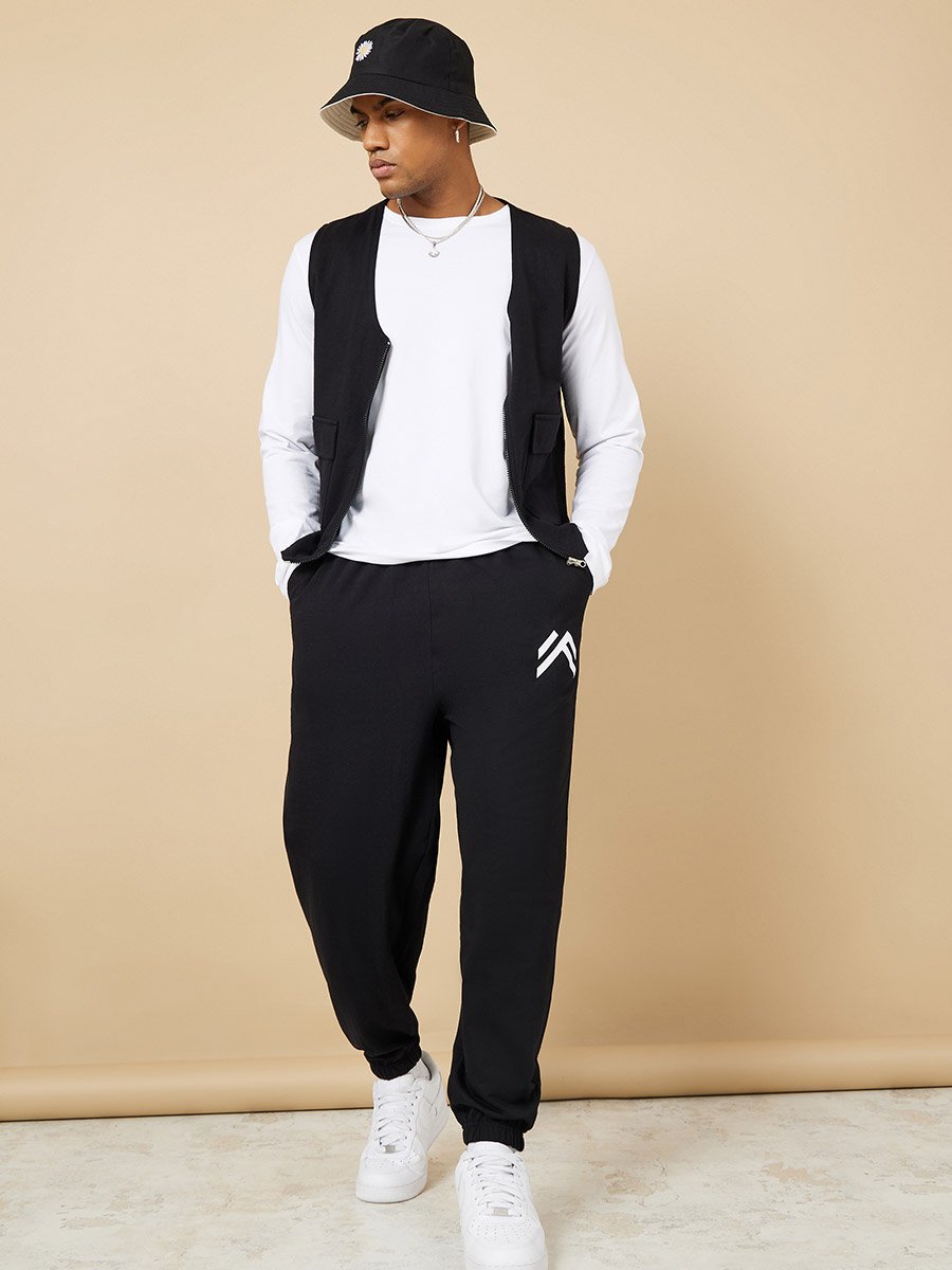 Minimal Print Oversized Joggers with Elasticated Hem