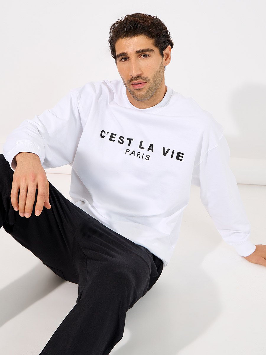 Text Print Detail Boxy Fit Sweatshirt