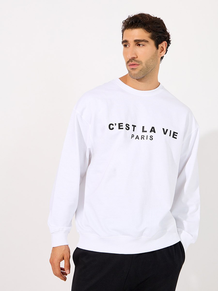 Text Print Detail Boxy Fit Sweatshirt