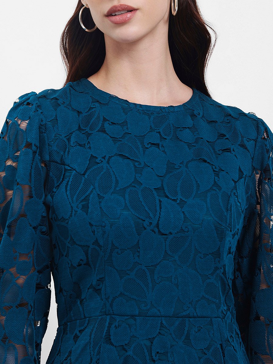 3/4 Sleeves Lace Insert Frill Hem Bodycon Midi Dress For Women at Saudi | Styli 3/4 Sleeves Lace Insert Frill Hem Bodycon Midi Dress For Women at Saudi | Styli