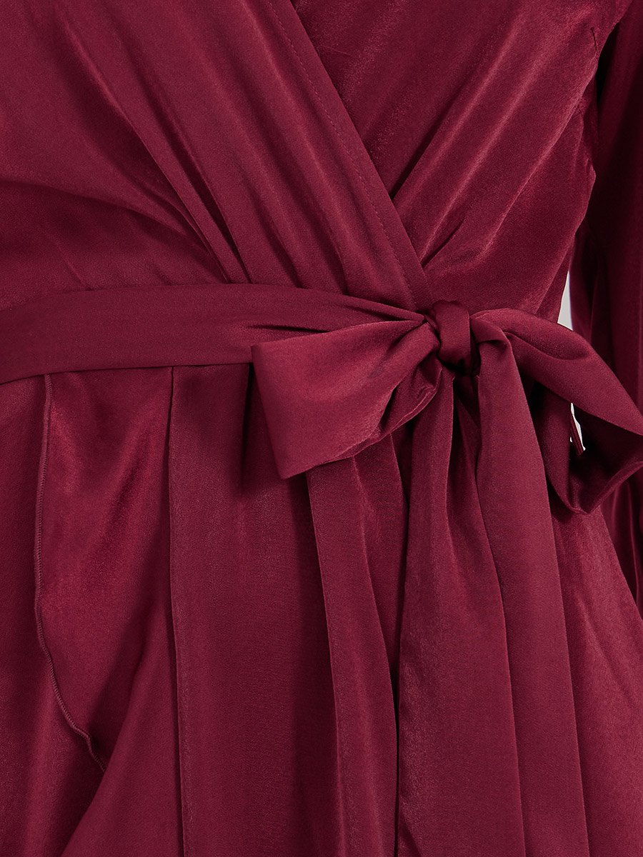Satin Tie-Up Waist V-Neck A-Line Maxi Dress
