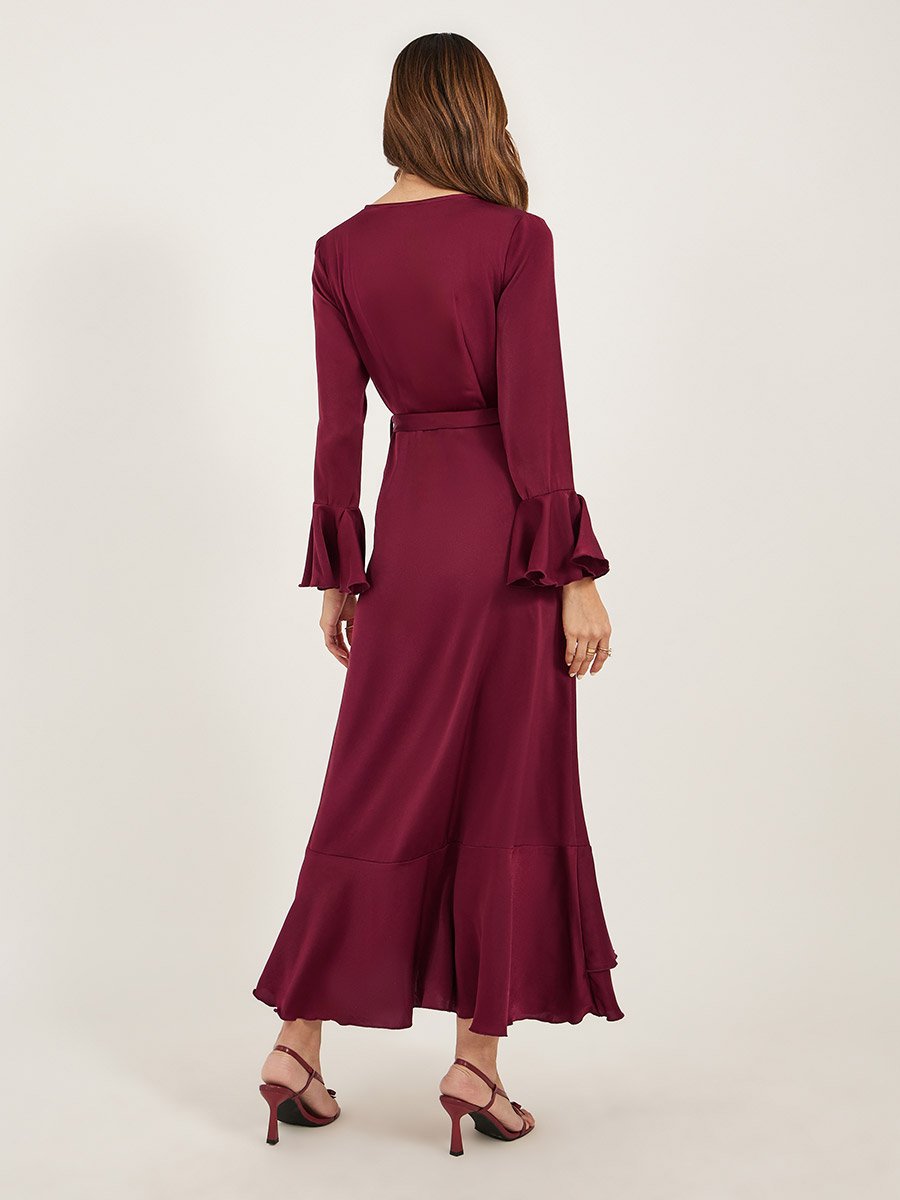 Satin Tie-Up Waist V-Neck A-Line Maxi Dress