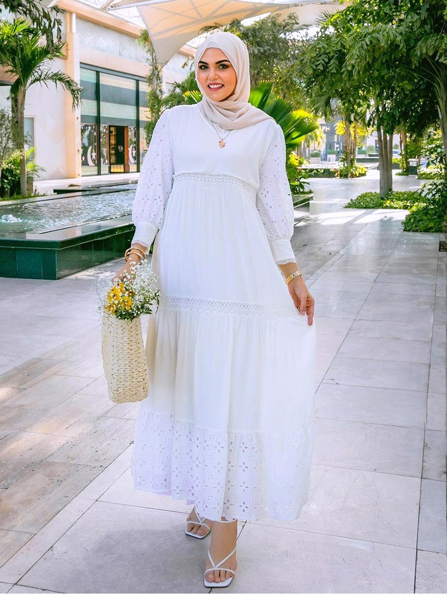 White Broderie Detail Lace Insert Maxi Dress For Women at Saudi | Styli White Broderie Detail Lace Insert Maxi Dress For Women at Saudi | Styli