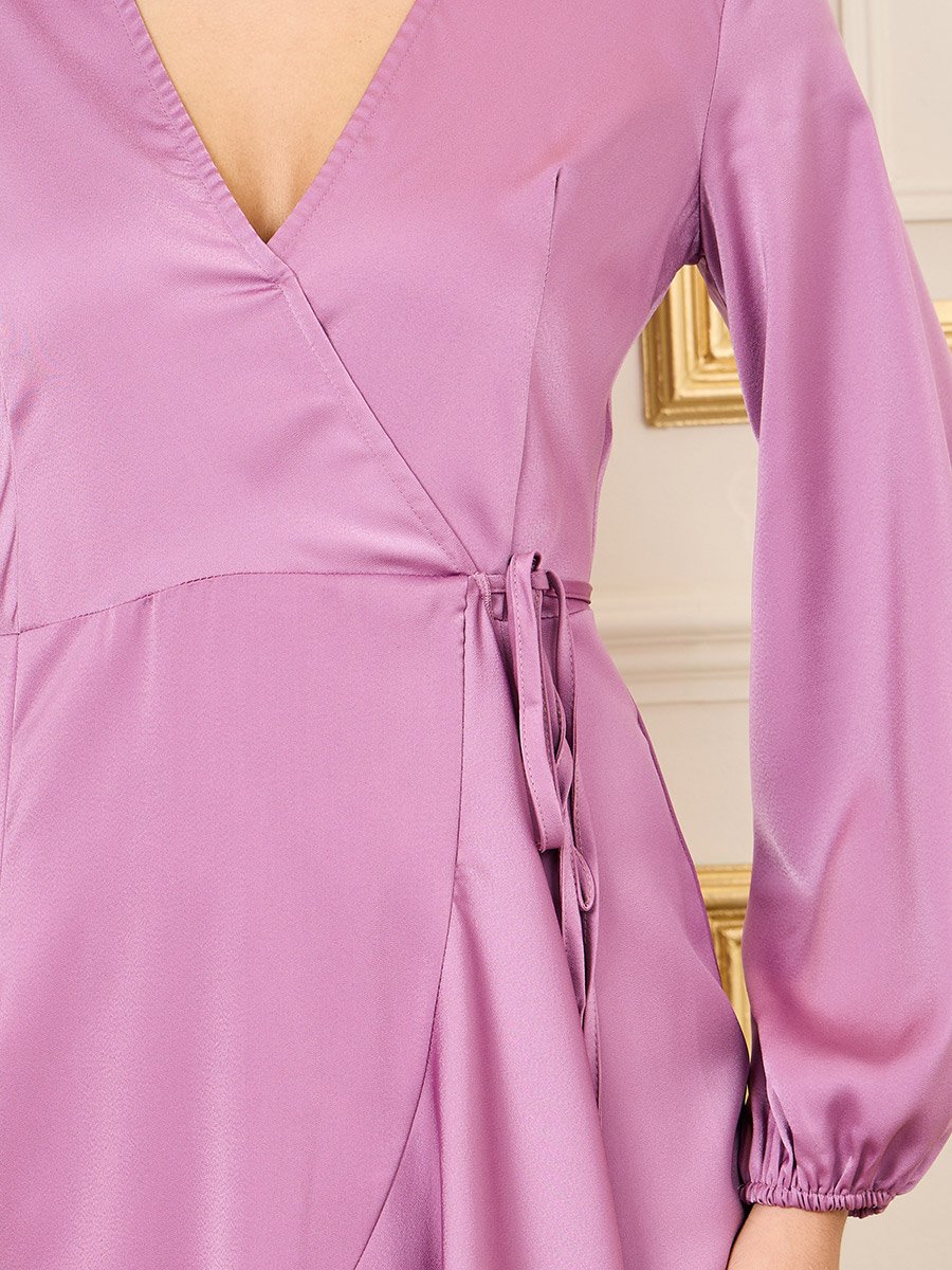 Satin Frill Hem Wrap Maxi Dress