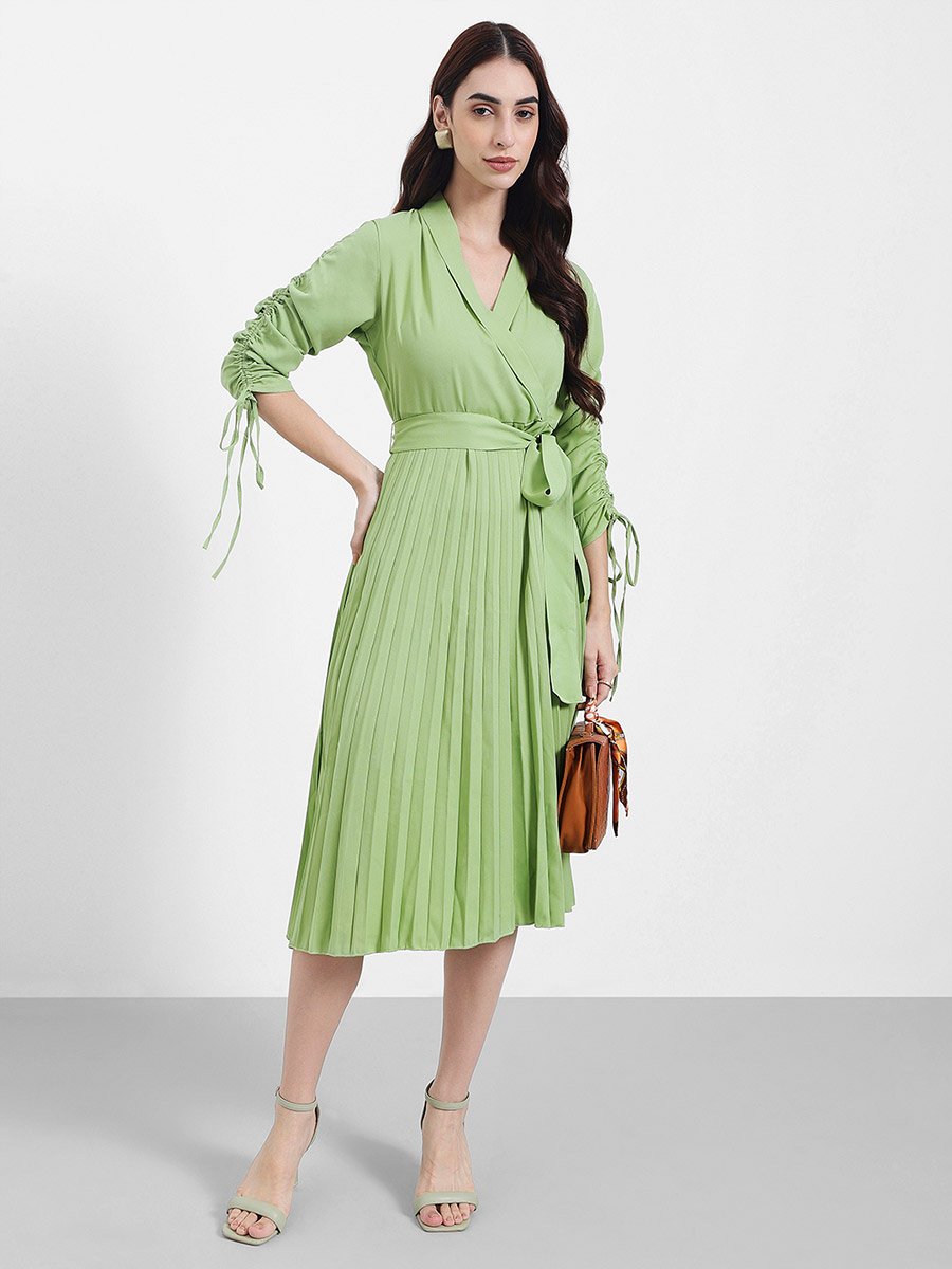 Accordion Pleated Wrap Front Maxi Dress For Women at Saudi | Styli