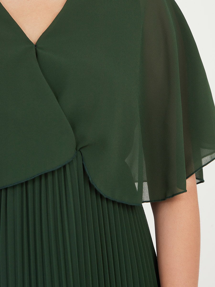 Overlay Pleated A-Line Midi Dress